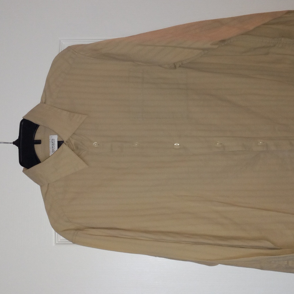 Concepts by Claiborne Beige Pinstripe Dress Shirt 👔 (Size: Large)